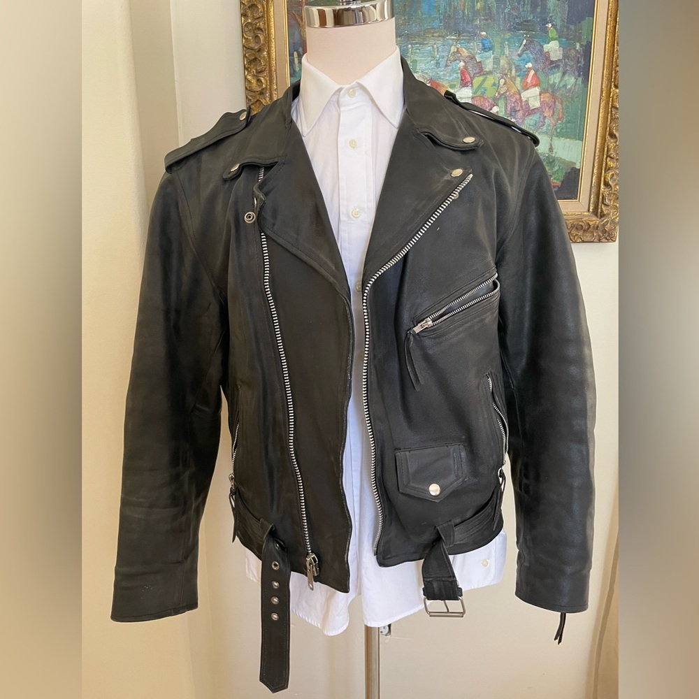 ALLSTATE LEATHER Substantial Leather Classic Brando Motorcycle Jacket Size 46
